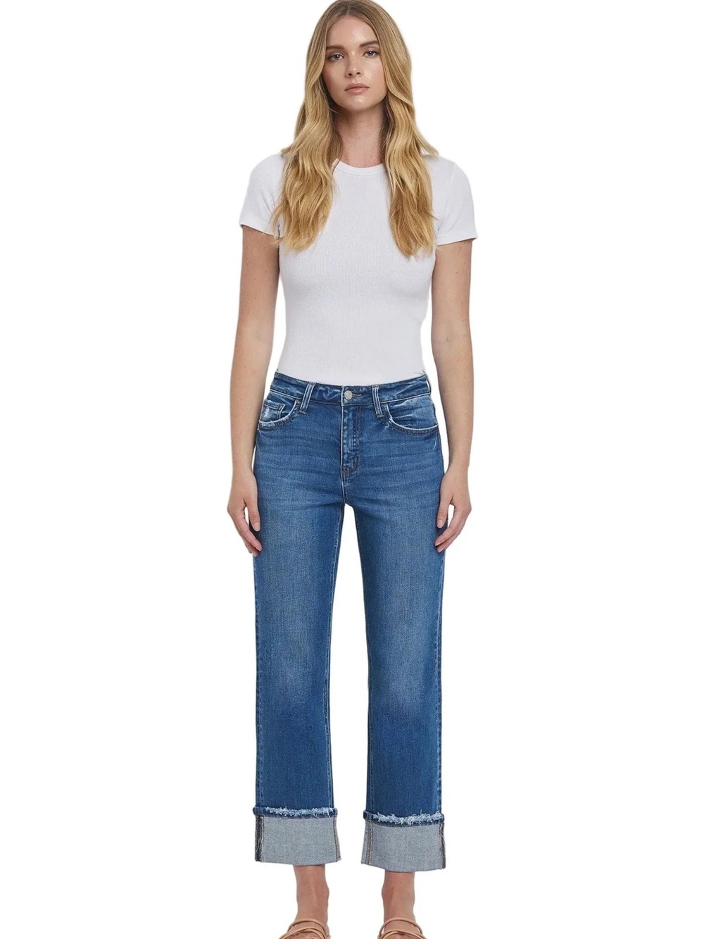 Vervet Blue Cuffed Straight Leg Jeans | Size 31 | Cropped Denim